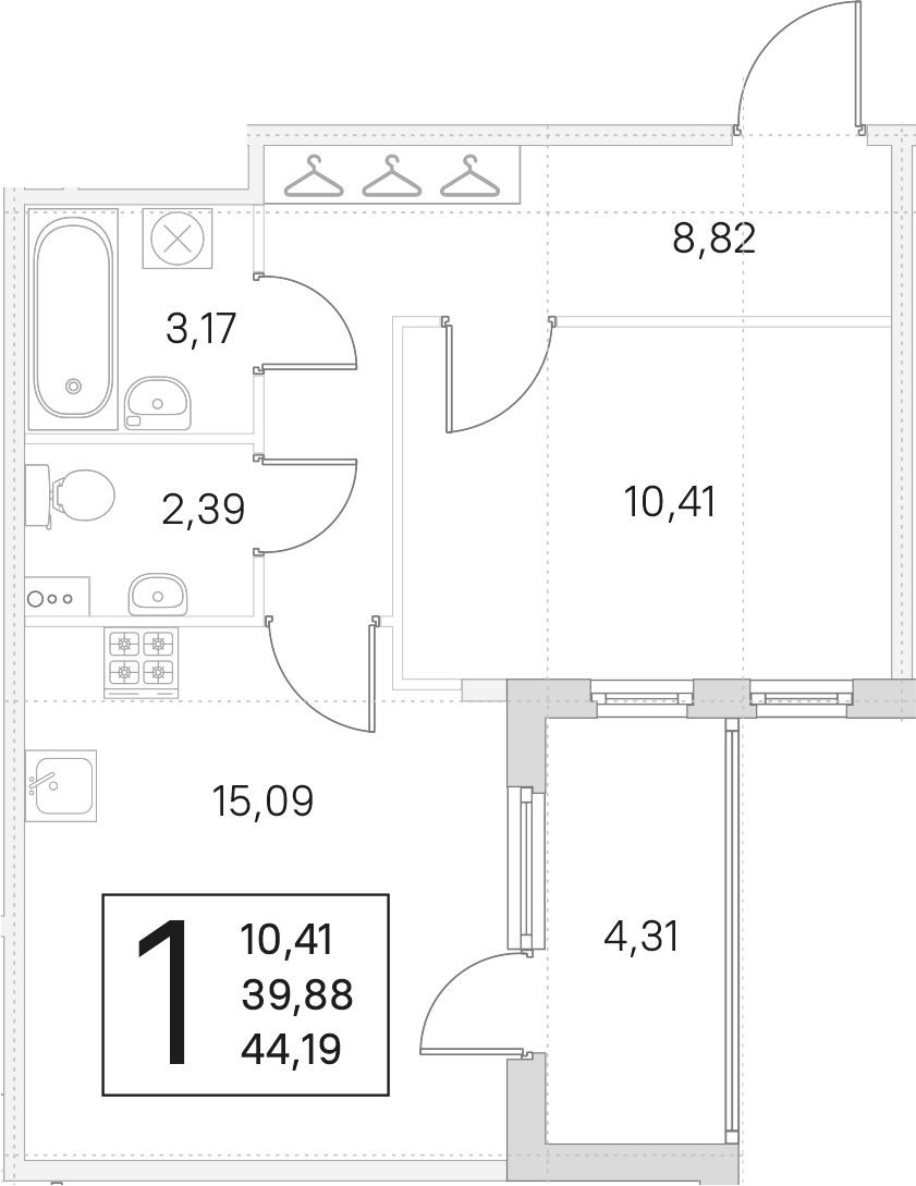 1-комнатная квартира 39.88 м², 1/4 эт., ЖК «Любоград в Стрельне»